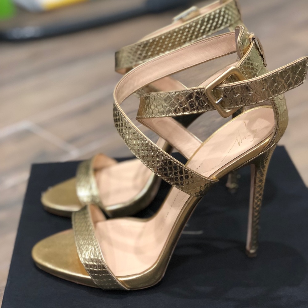 Giuseppe Zanotti Python Printed Gold Stilettos - image 4